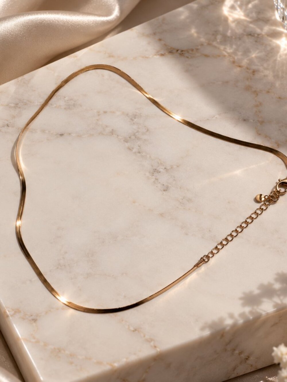 Gold Herringbone Flat Snake Chain Choker Necklace